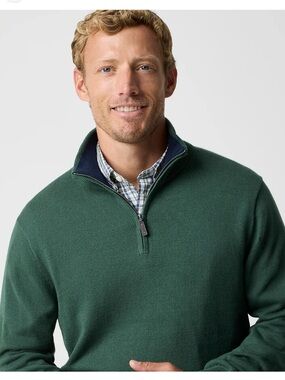 Men's Dark Green Quarter-Zip waffle Knit Sweater Sz M